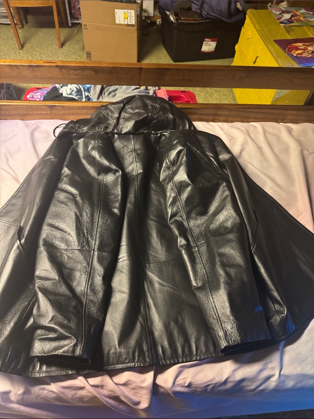 Men's Black Faux Leather Pea Coat - Contemporary Peacoat Style